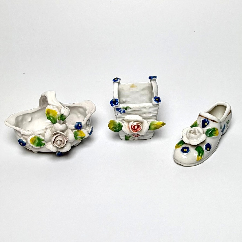 Miniature Ceramic Flower Basket Shoe‎ Planter Collection Set